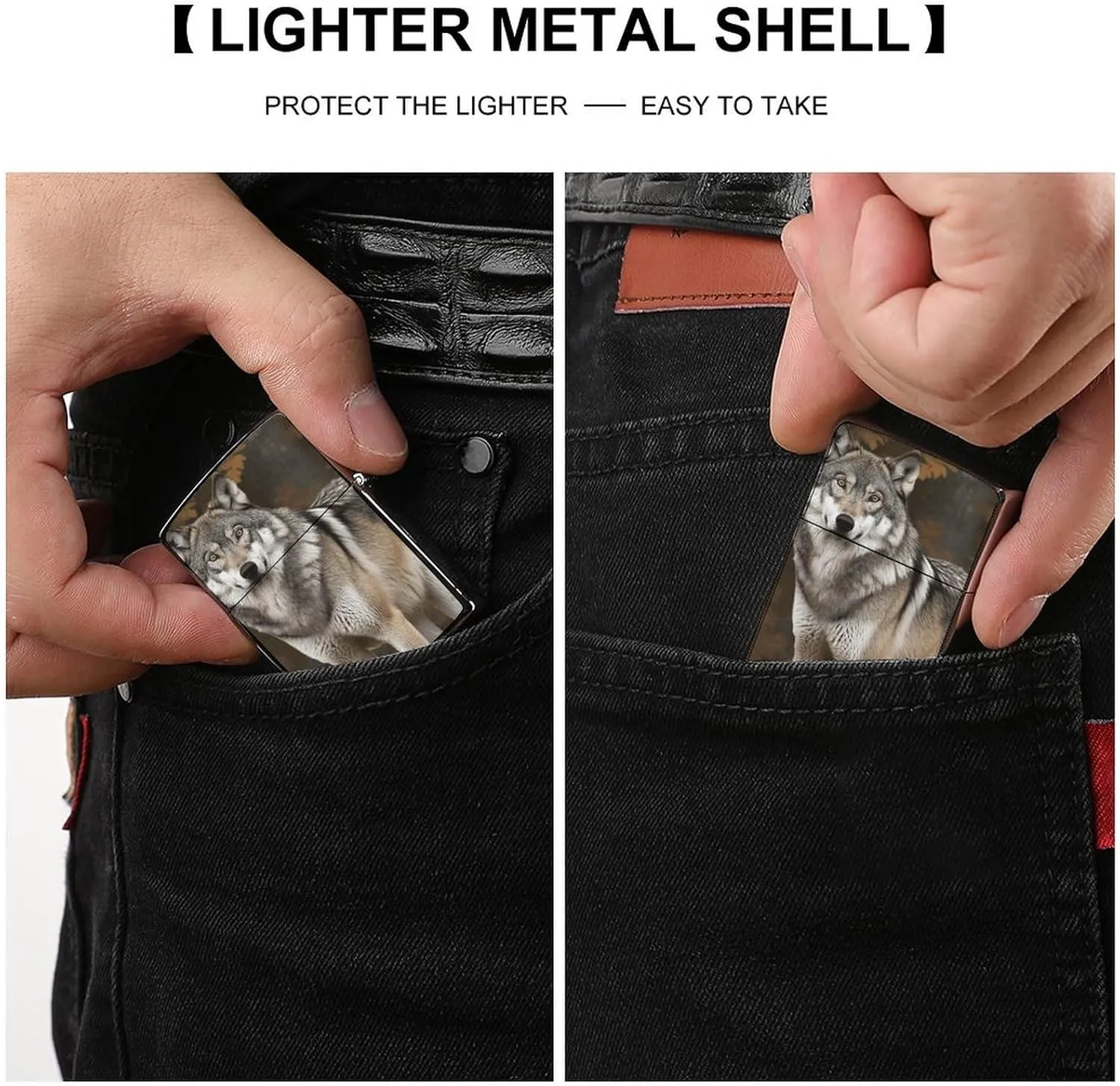 Wild Wild Gray Wolf Lighter Case Waterproof Lighter Sleeve Lighters Protective Cover with Graffiti Design