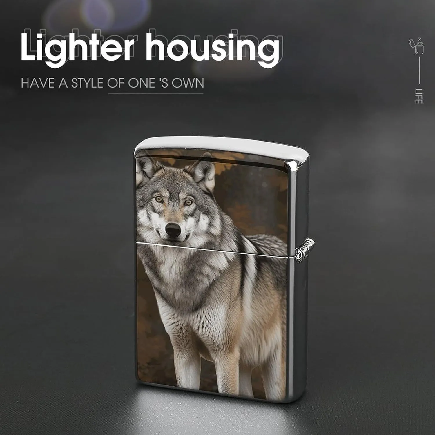 Wild Wild Gray Wolf Lighter Case Waterproof Lighter Sleeve Lighters Protective Cover with Graffiti Design