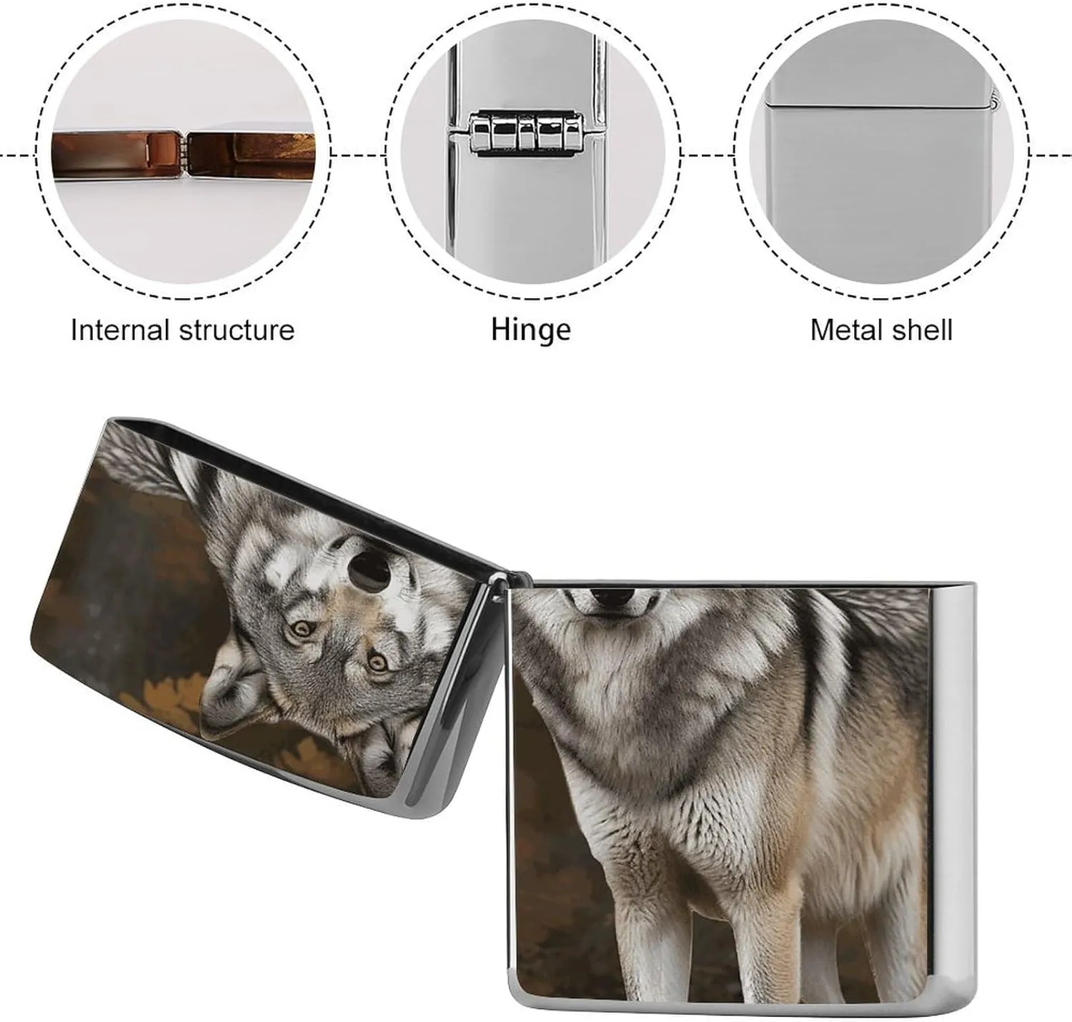 Wild Wild Gray Wolf Lighter Case Waterproof Lighter Sleeve Lighters Protective Cover with Graffiti Design