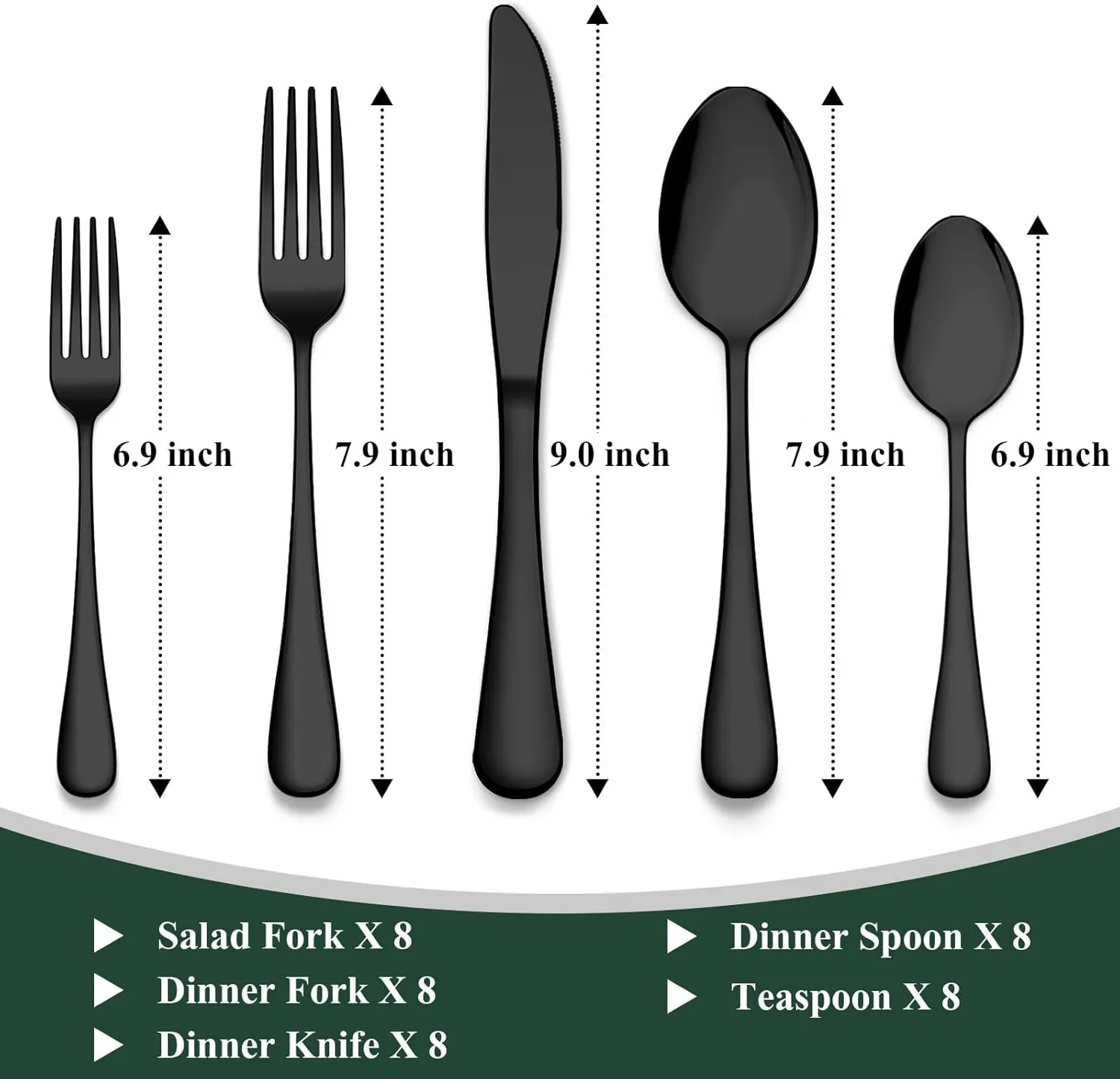 Wildone 40-Piece Black Silverware Set, Stainless Steel Flatware Cutlery Set Service for 8, Tableware Eating Utensils Include Knives/Forks/Spoons, Mirror Polished, Dishwasher Safe