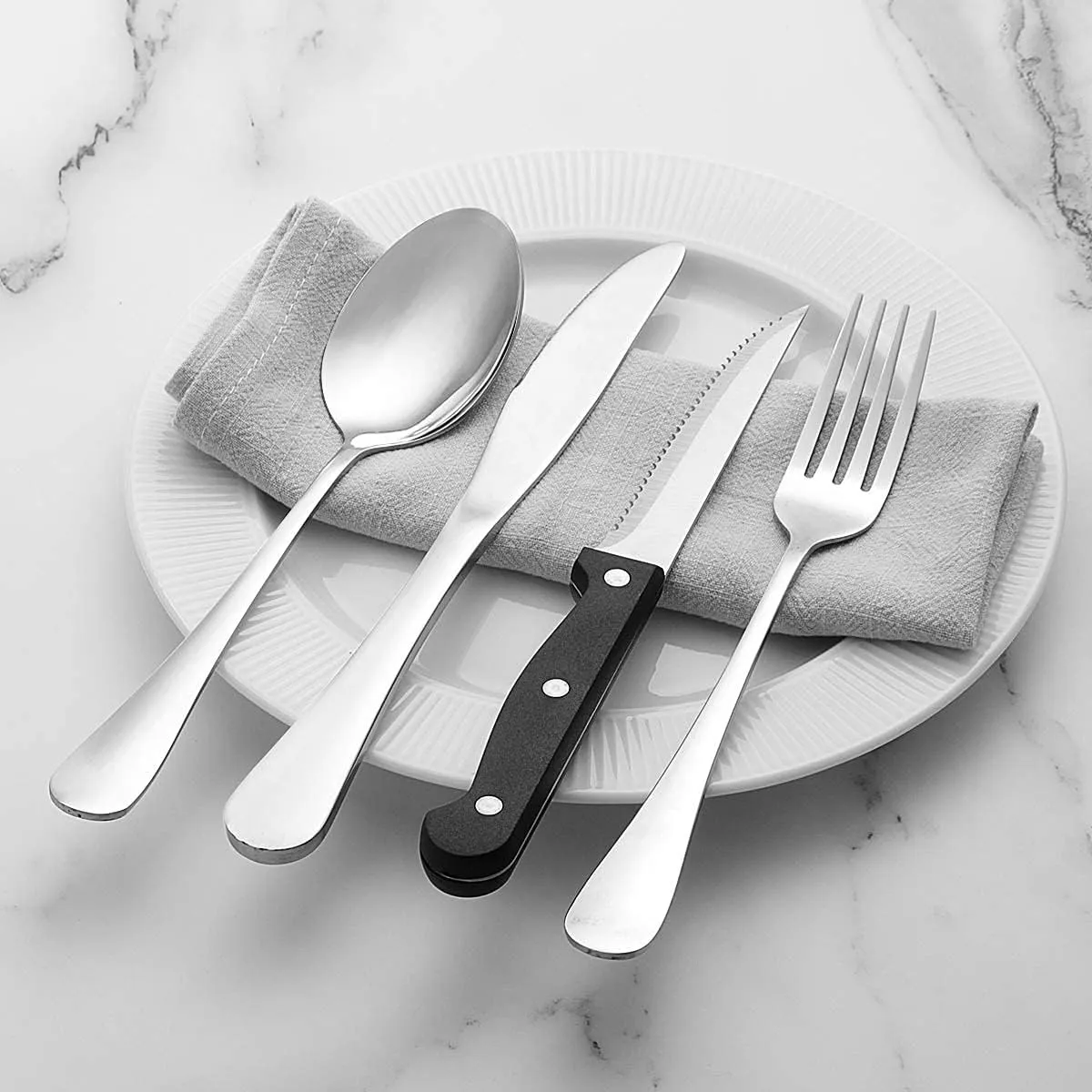 Wildone 72-Piece Silverware Set with Steak Knives, Stainless Steel Flatware Cutlery Set Service for 12, Tableware Eating Utensils Include Knives/Forks/Spoons, Mirror Polished, Dishwasher Safe