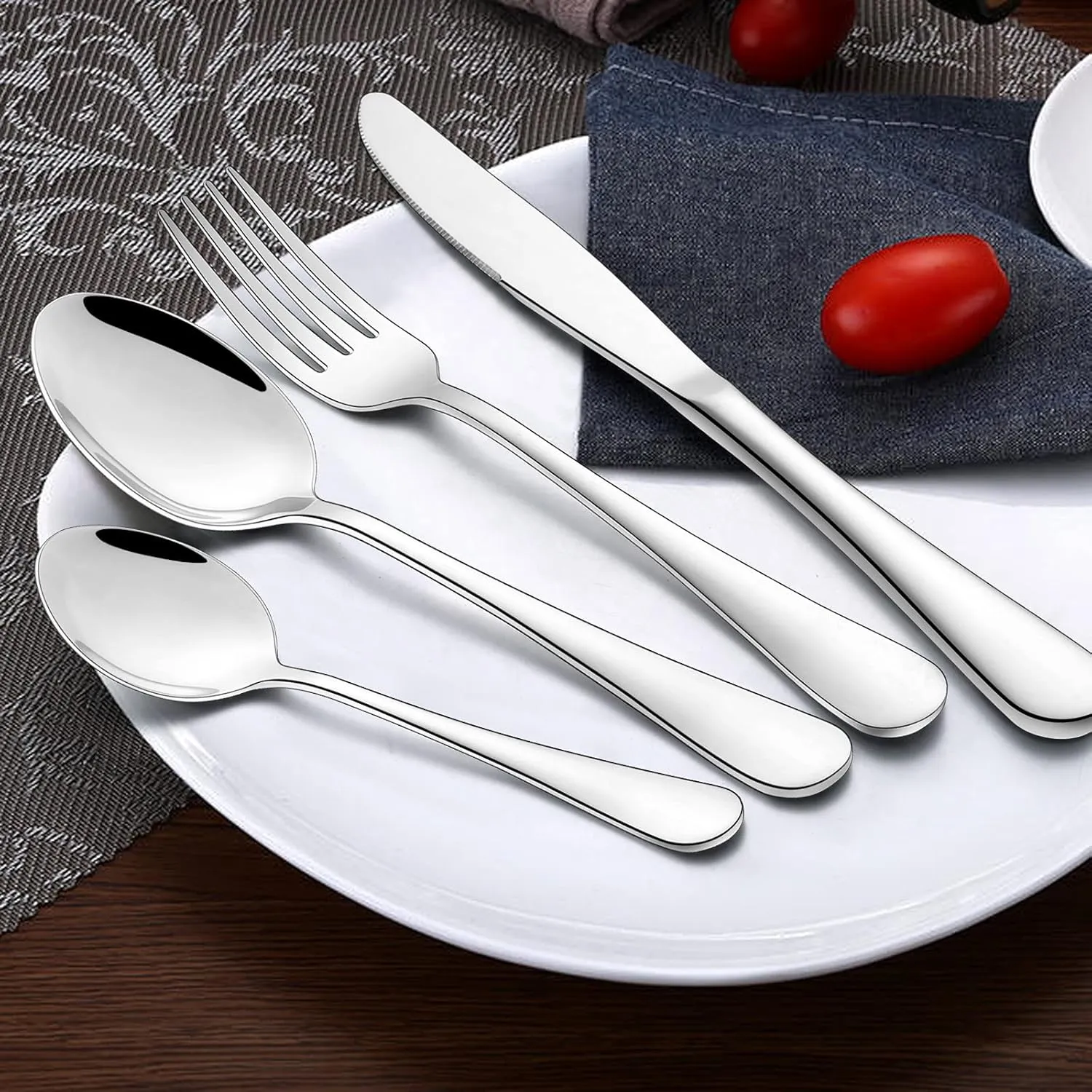 Wildone 72-Piece Silverware Set with Steak Knives, Stainless Steel Flatware Cutlery Set Service for 12, Tableware Eating Utensils Include Knives/Forks/Spoons, Mirror Polished, Dishwasher Safe