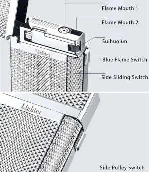 Windproof Embossed Metal Material Lighter refillable Adjustable Butane Lighter, Retro Dual Flame Mode Classic Lighter, Suitable for Men, dad, Husband Gifts (Fuel not Included)(Gold*b)