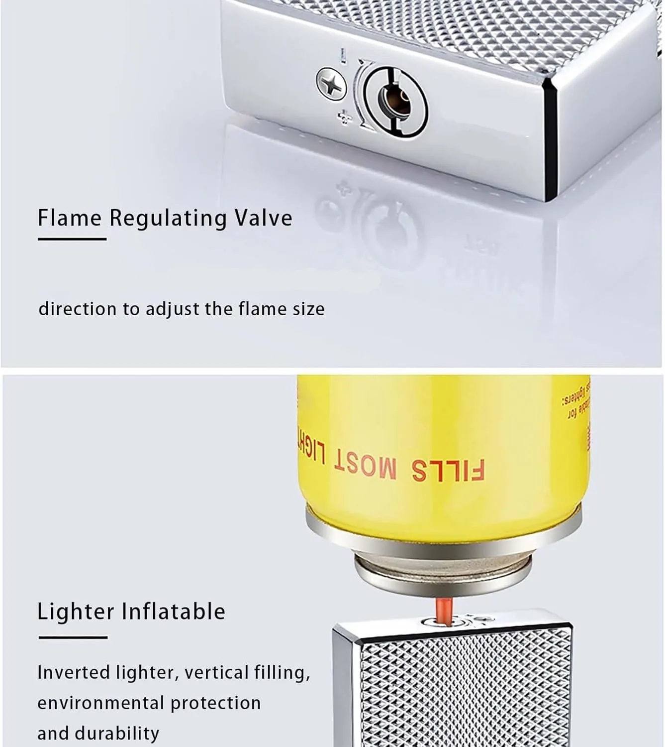 Windproof Embossed Metal Material Lighter refillable Adjustable Butane Lighter, Retro Dual Flame Mode Classic Lighter, Suitable for Men, dad, Husband Gifts (Fuel not Included)(Gold*b)