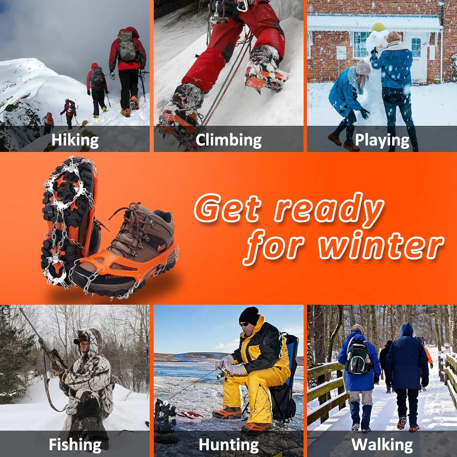 WIN.MAX Crampons for Shoes, Traction Cleats Ice Snow Grips with 19 Stainless Steel Spikes, Shoe Talons Anti - Slip Boots Spikes for Walking, Jogging, Climbing and Hiking