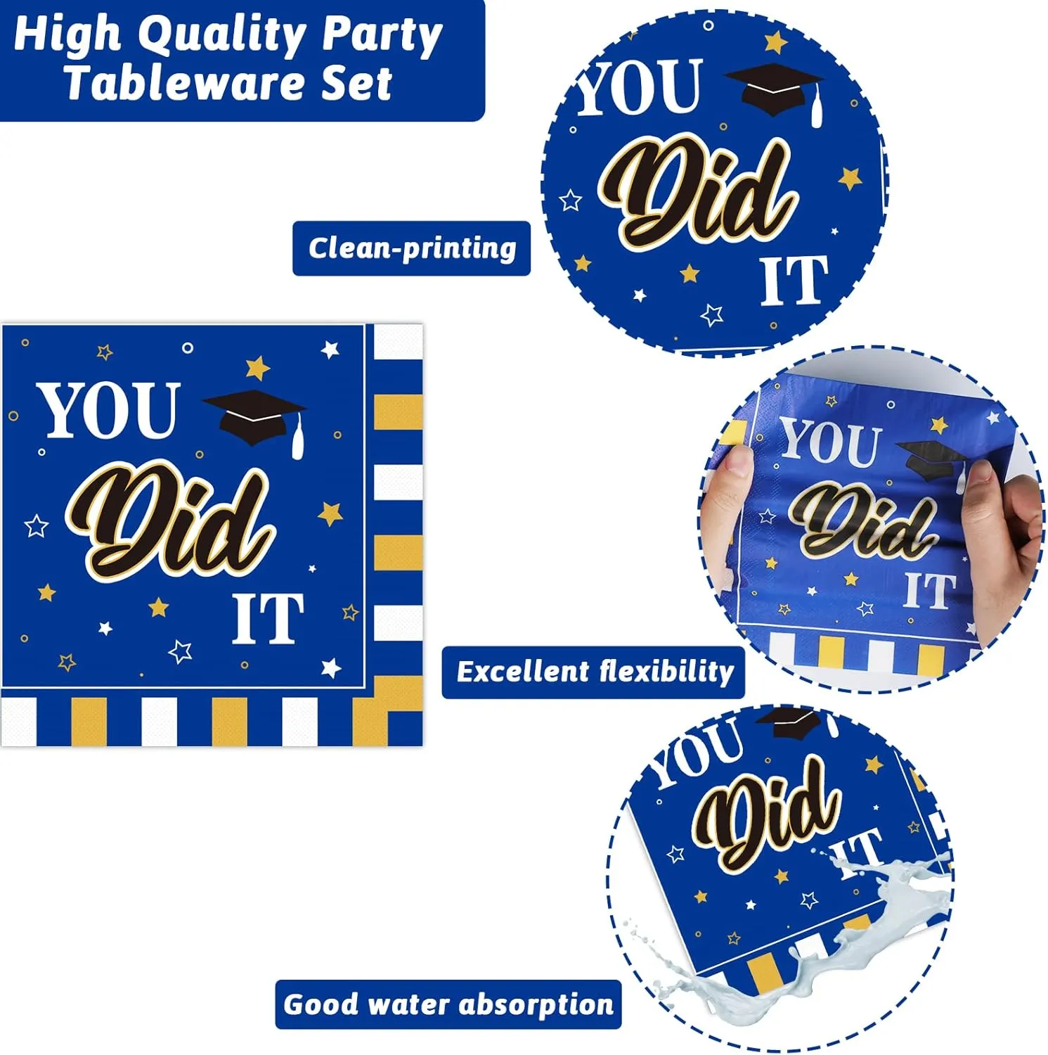 Wiooffen 24 Guests Graduation Party Plates Napkins Supplies Set Congrats Grad Class of 2025 Disposable Dinnerware Tableware Grad Party Decoration Favors,Blue and Gold