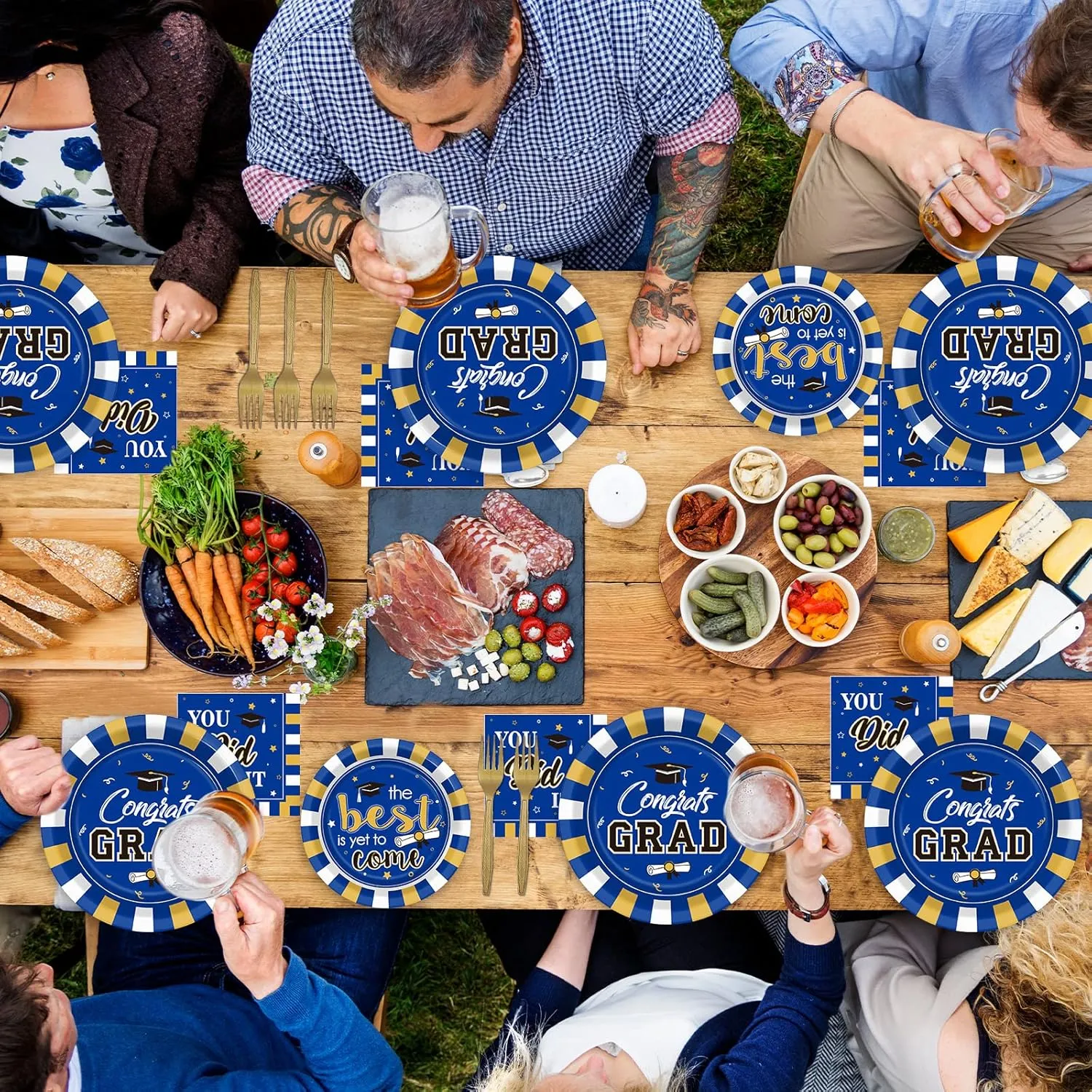 Wiooffen 24 Guests Graduation Party Plates Napkins Supplies Set Congrats Grad Class of 2025 Disposable Dinnerware Tableware Grad Party Decoration Favors,Blue and Gold