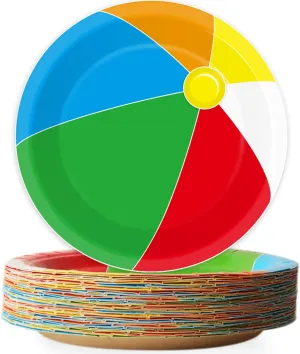 Wiooffen 48pcs Beach Ball Party Paper Plates Supplies 7" Summer Pool Ball Party Tableware Beach Birthday Party Favors Baby Showers Holidays Decorations