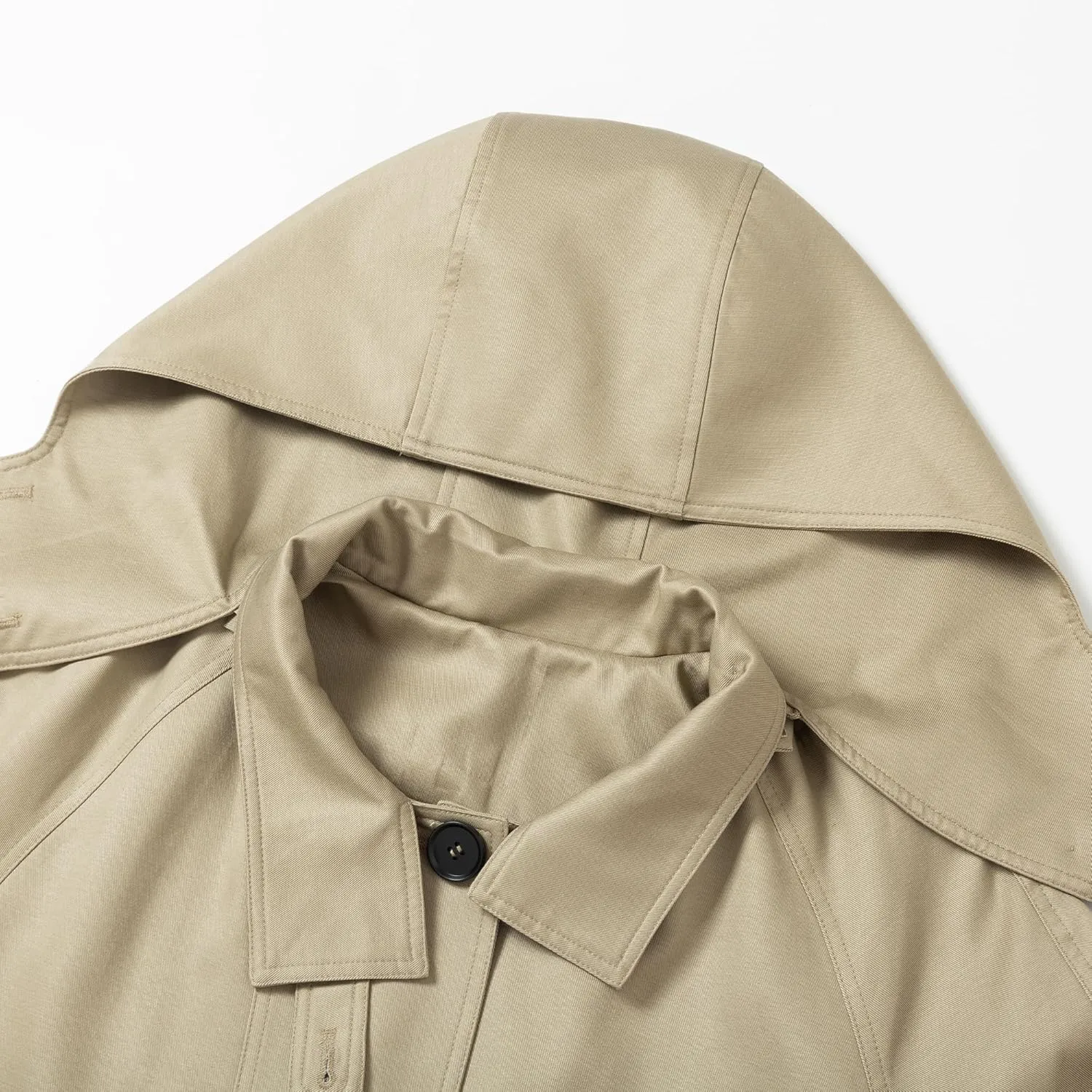 Women's Single Breasted Classic Solid Color Cotton Linen Long Hooded Trench Coat