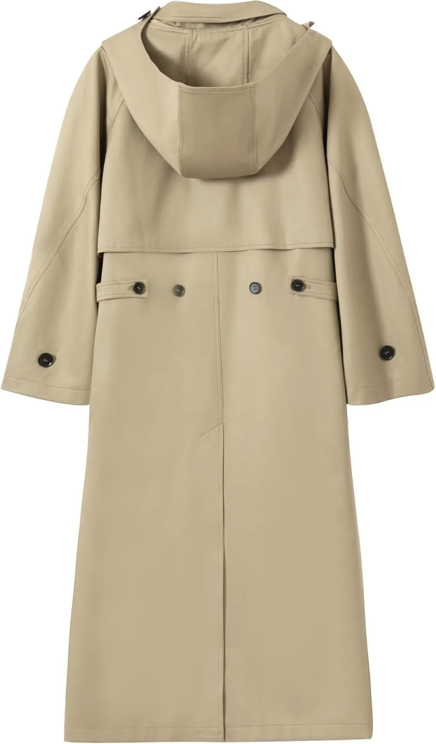 Women's Single Breasted Classic Solid Color Cotton Linen Long Hooded Trench Coat