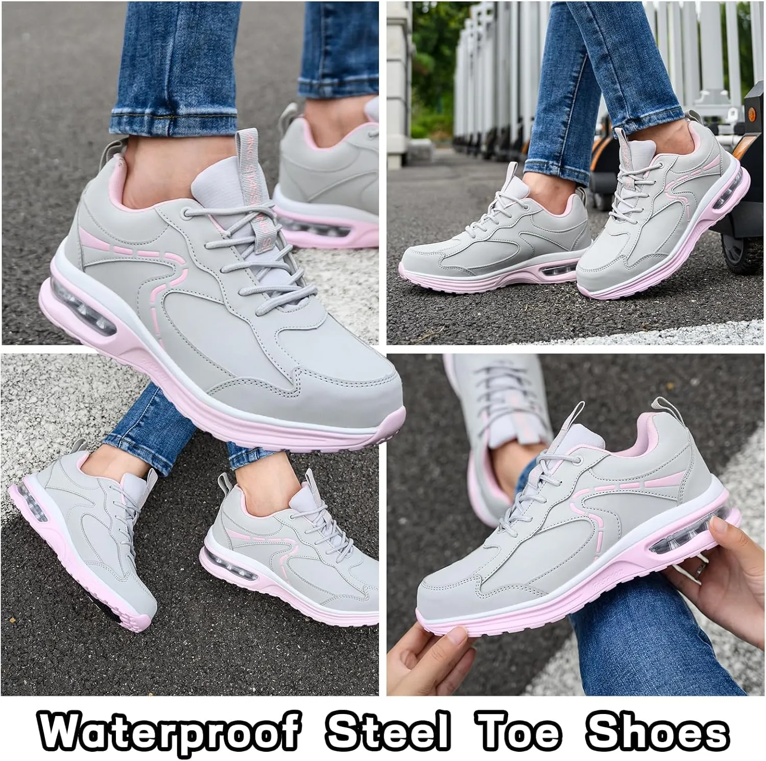 Women's Waterproof Steel Toe Work Safety Shoes, Non-Slip, Puncture-Proof, Comfortable, Lightweight, Fashion Footwear, Construction, Industrial Shoes