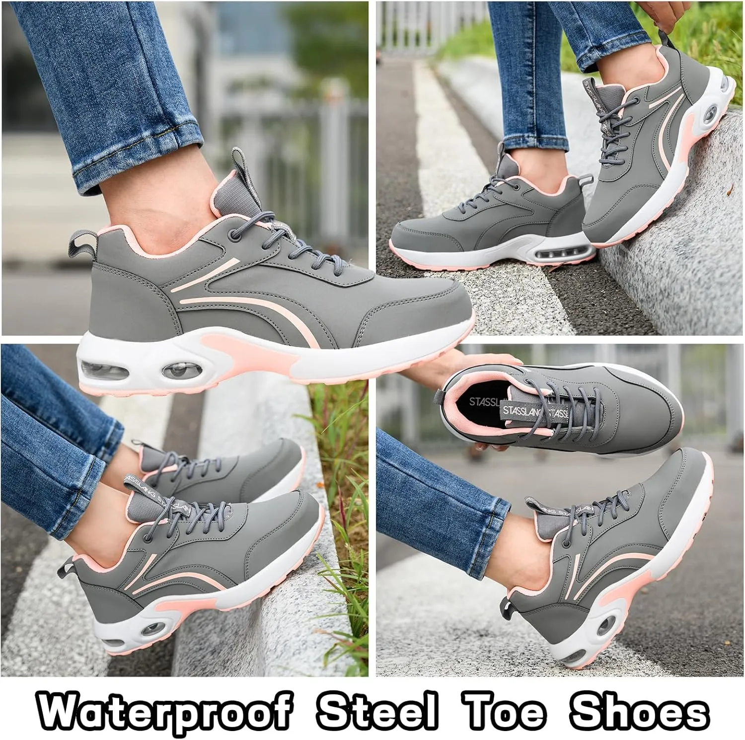 Women's Waterproof Steel Toe Work Safety Shoes, Non-Slip, Puncture-Proof, Comfortable, Lightweight, Fashion Footwear, Construction, Industrial Shoes