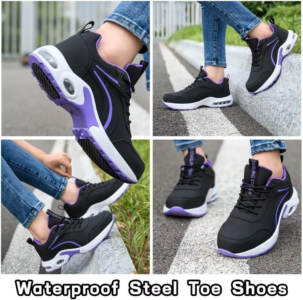 Women's Waterproof Steel Toe Work Safety Shoes, Non-Slip, Puncture-Proof, Comfortable, Lightweight, Fashion Footwear, Construction, Industrial Shoes