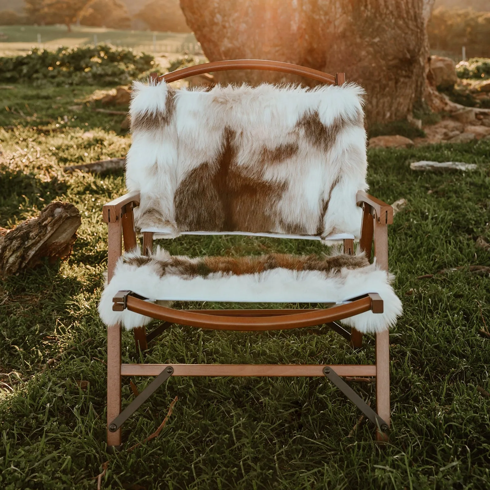Wood Camping Chair - Reindeer Faux Fur
