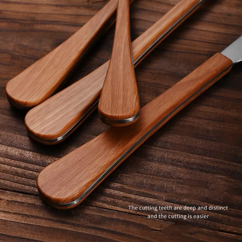 Wood Silverware Set for 8 Flatware Sets Stainless Steel Wooden Grain Handle Cutlery 32 Piece Tableware Utensils Set for Home Kitchen Restaurant Wedding Mirror Pololished