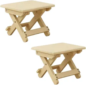 Wooden Foldable Camping Stool Backyard Stool 9.4x7.8x7.8inch Picnic Stool Portable Chair for Foot Rest Multifunctional