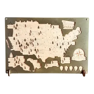 Wooden National Park Map – USA Travel Tracker Map for National Parks Visited – Rustic Wall Decor for Campers & Outdoor Enthusiasts – Adventure Gift for Travelers