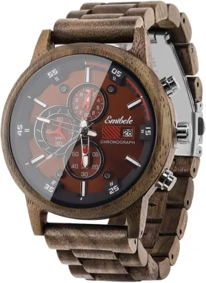 Wooden Watch for Men, Date Display Chronograph Quartz Wrist Watch, 3 Sub-dials Handmade Light Weight Luminous Watch - Walnut
