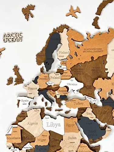 Wooden World Map 3D Art Large Wall Decor - Size (M &amp; L &amp; XL) Any Occasion Gift Idea - Wall Art For Home &amp; Kitchen or Office (COFFEE, 83,86" x 44,49")