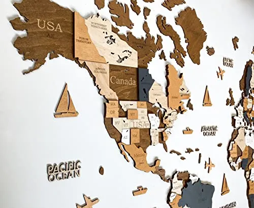 Wooden World Map 3D Art Large Wall Decor - Size (M &amp; L &amp; XL) Any Occasion Gift Idea - Wall Art For Home &amp; Kitchen or Office (COFFEE, 83,86" x 44,49")