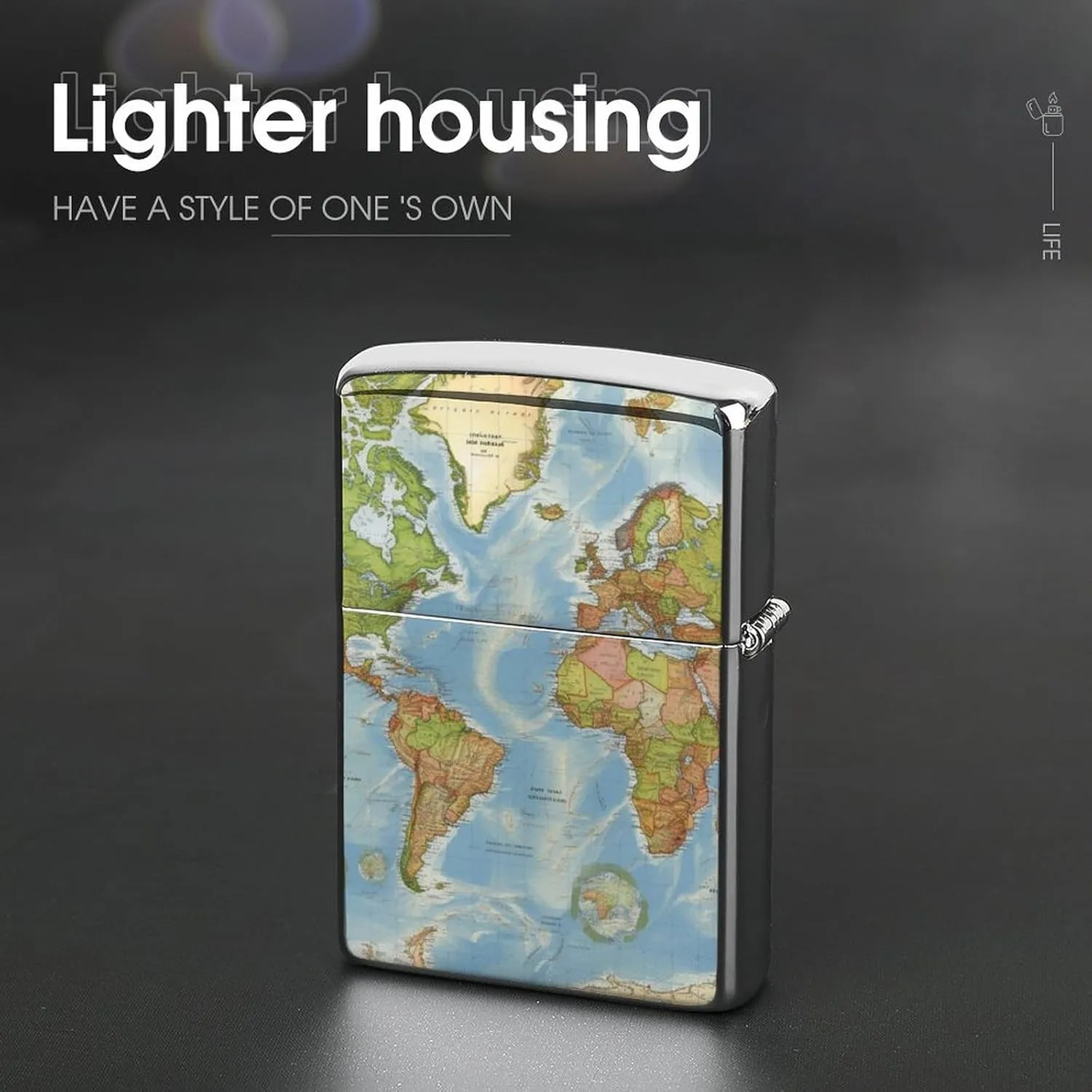 World Map Lighter Case Double-Sided Graffiti Lighter Holder - Metal Lighters Protective Cover, Universal Fit for Standard Lighters, Stylish Gift for Men & Women