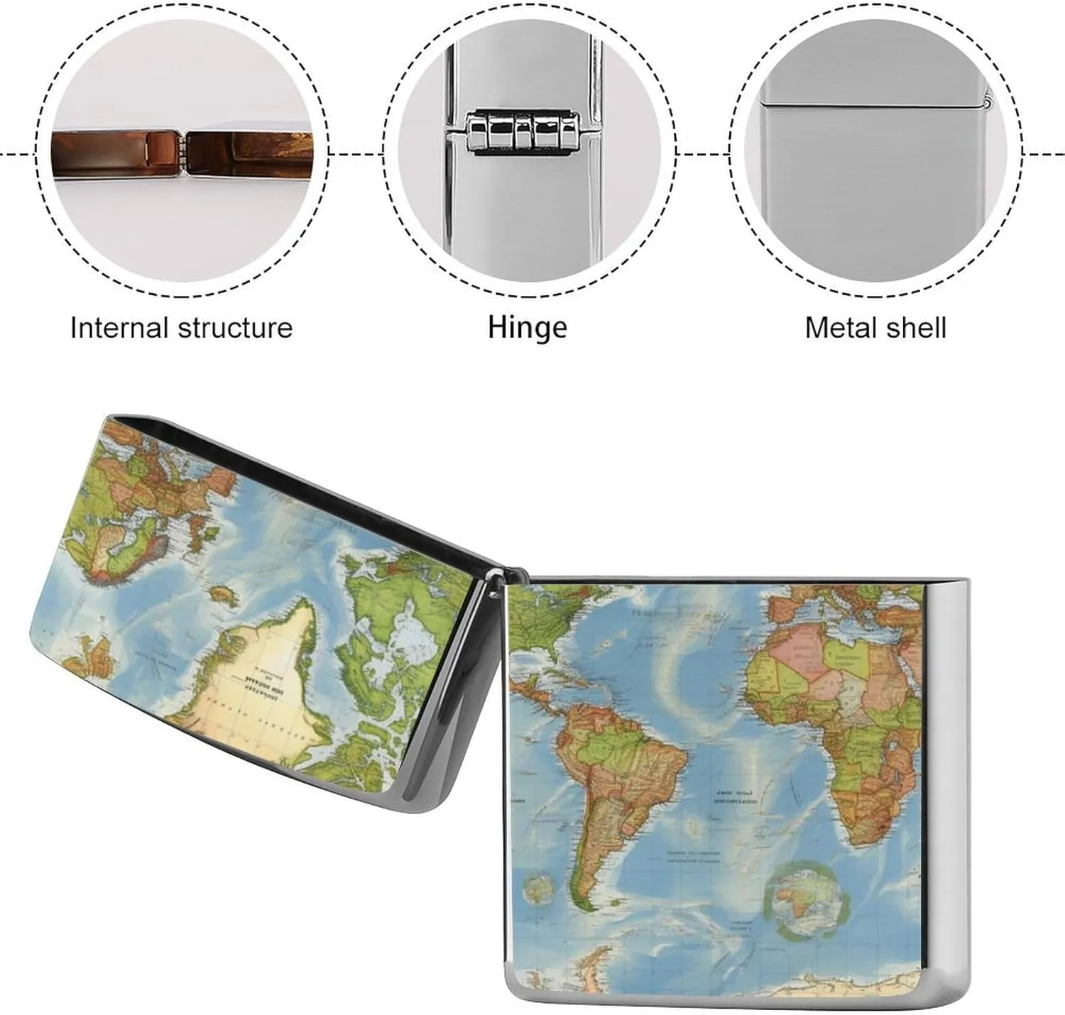World Map Lighter Case Double-Sided Graffiti Lighter Holder - Metal Lighters Protective Cover, Universal Fit for Standard Lighters, Stylish Gift for Men & Women