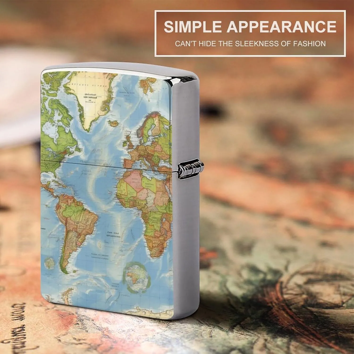 World Map Lighter Case Double-Sided Graffiti Lighter Holder - Metal Lighters Protective Cover, Universal Fit for Standard Lighters, Stylish Gift for Men & Women