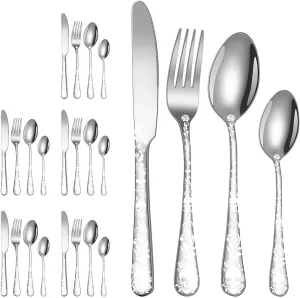XIAOYU Halloween Skeleton Silverware Set, 24 Piece Stainless Steel Flatware Set Service for 6, Gothic Skull Cutlery Set Utensils for Halloween Easter Christmas, Silver