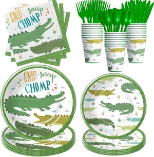 Xigejob Alligator Party Decorations Tableware- Alligator Birthday Party Supplies, Paper Plate, Cup, Napkin, Disposable Cutlery, Reptile Crocodile Party Decorations For Birthday Baby Shower | Serve 24