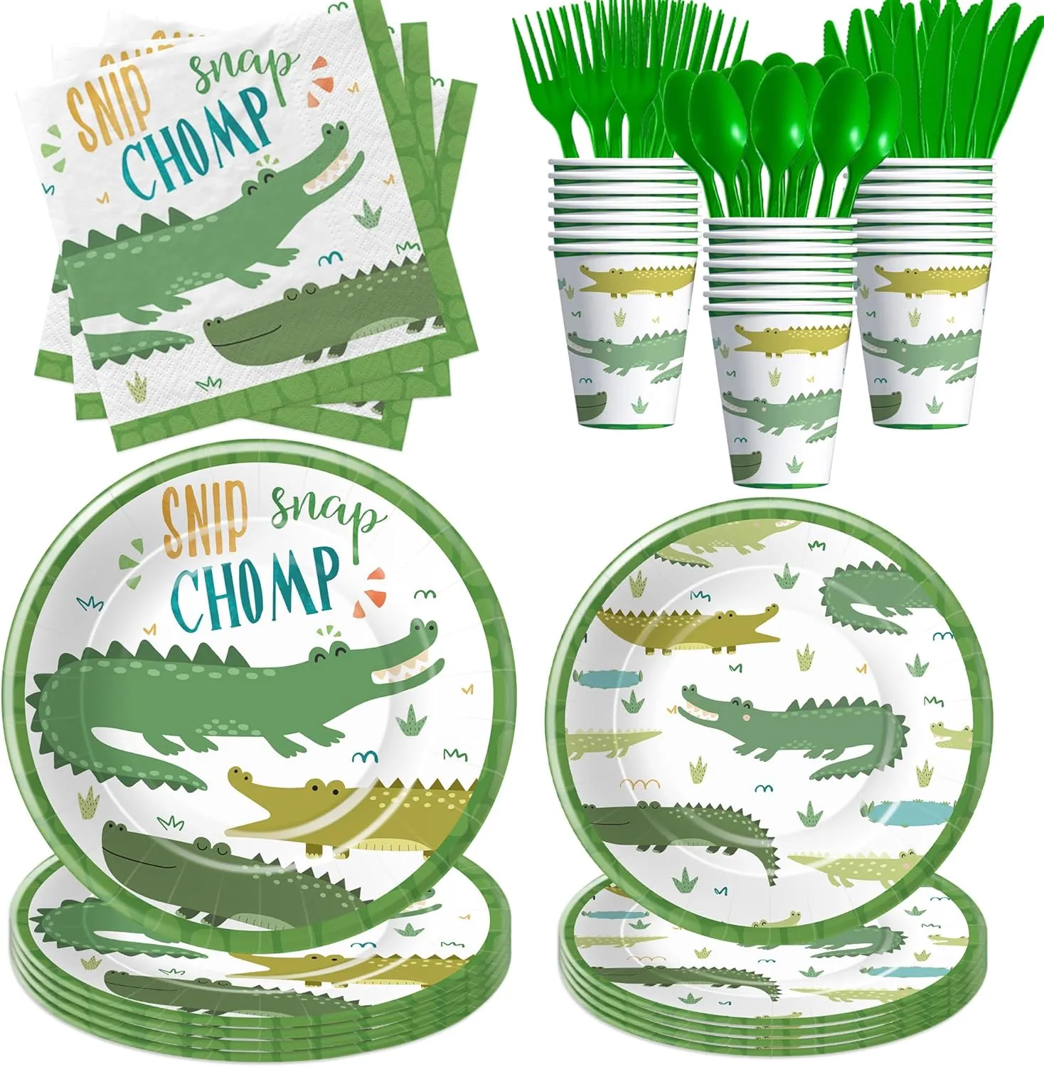 Xigejob Alligator Party Decorations Tableware- Alligator Birthday Party Supplies, Paper Plate, Cup, Napkin, Disposable Cutlery, Reptile Crocodile Party Decorations For Birthday Baby Shower | Serve 24