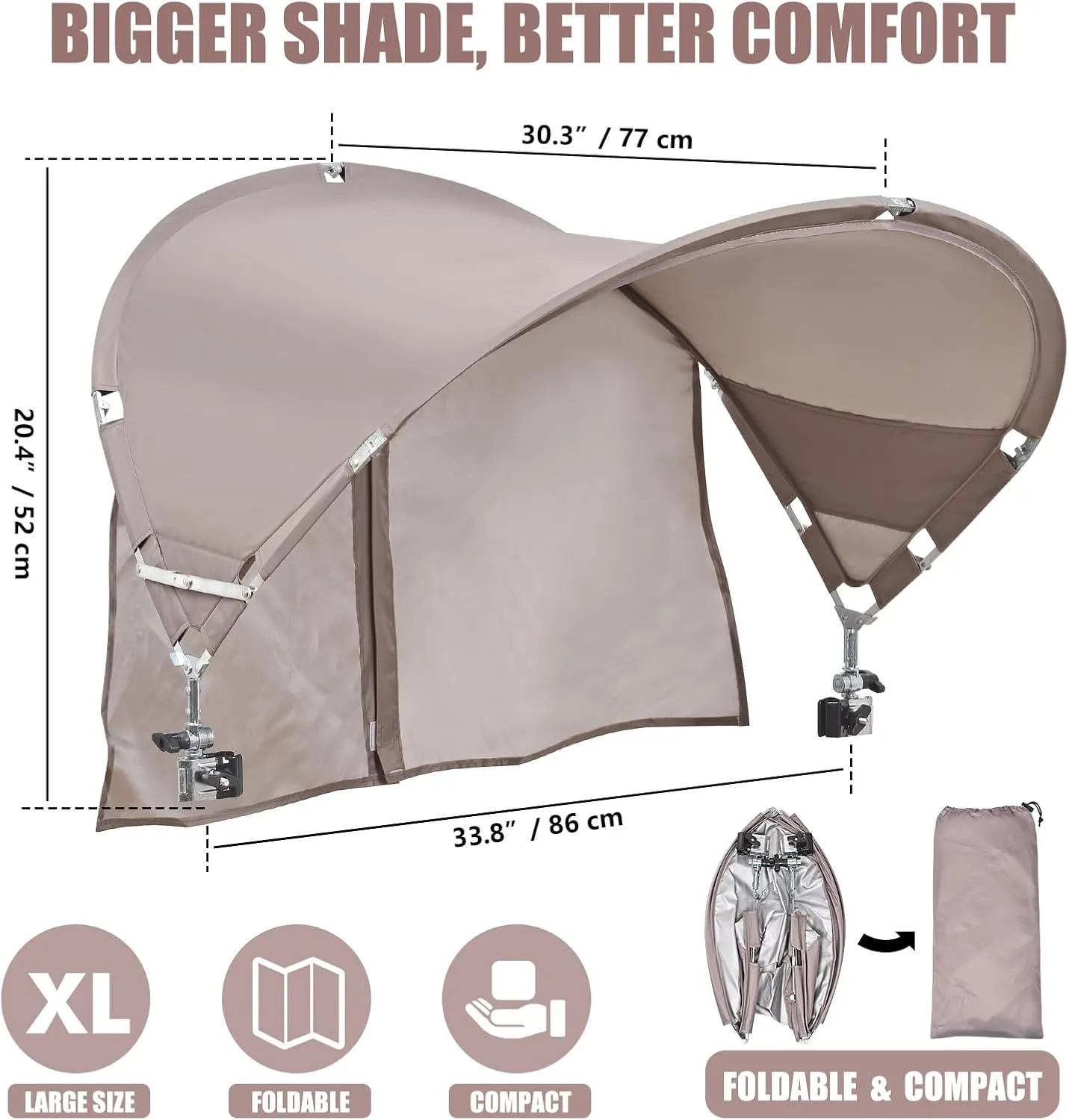XL Universal Chair Canopy Umbrella, UPF 50  Foldable Sun Shade Attachment with Adjustable Clamp for Beach, Camping, Sports, Outdoor, Lawn, Tanning, Zero Gravity Chairs, Wagon, Wheelchair, Patented