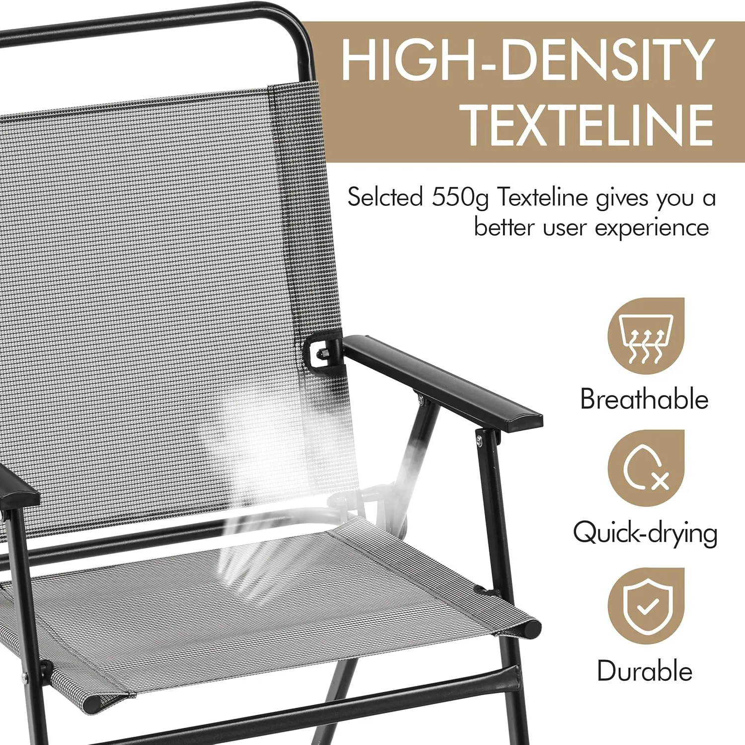 Yaheetech Outdoor Patio Chairs Set of 2, Folding Patio Chairs with Metal Frame, Armrests, Portable Dining Chairs for Camping, Lawn, Garden and Porch, Gray