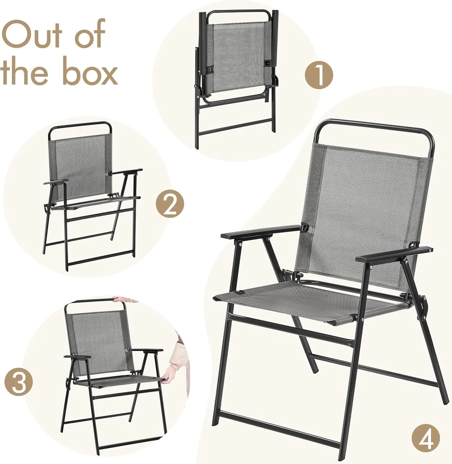 Yaheetech Outdoor Patio Chairs Set of 2, Folding Patio Chairs with Metal Frame, Armrests, Portable Dining Chairs for Camping, Lawn, Garden and Porch, Gray