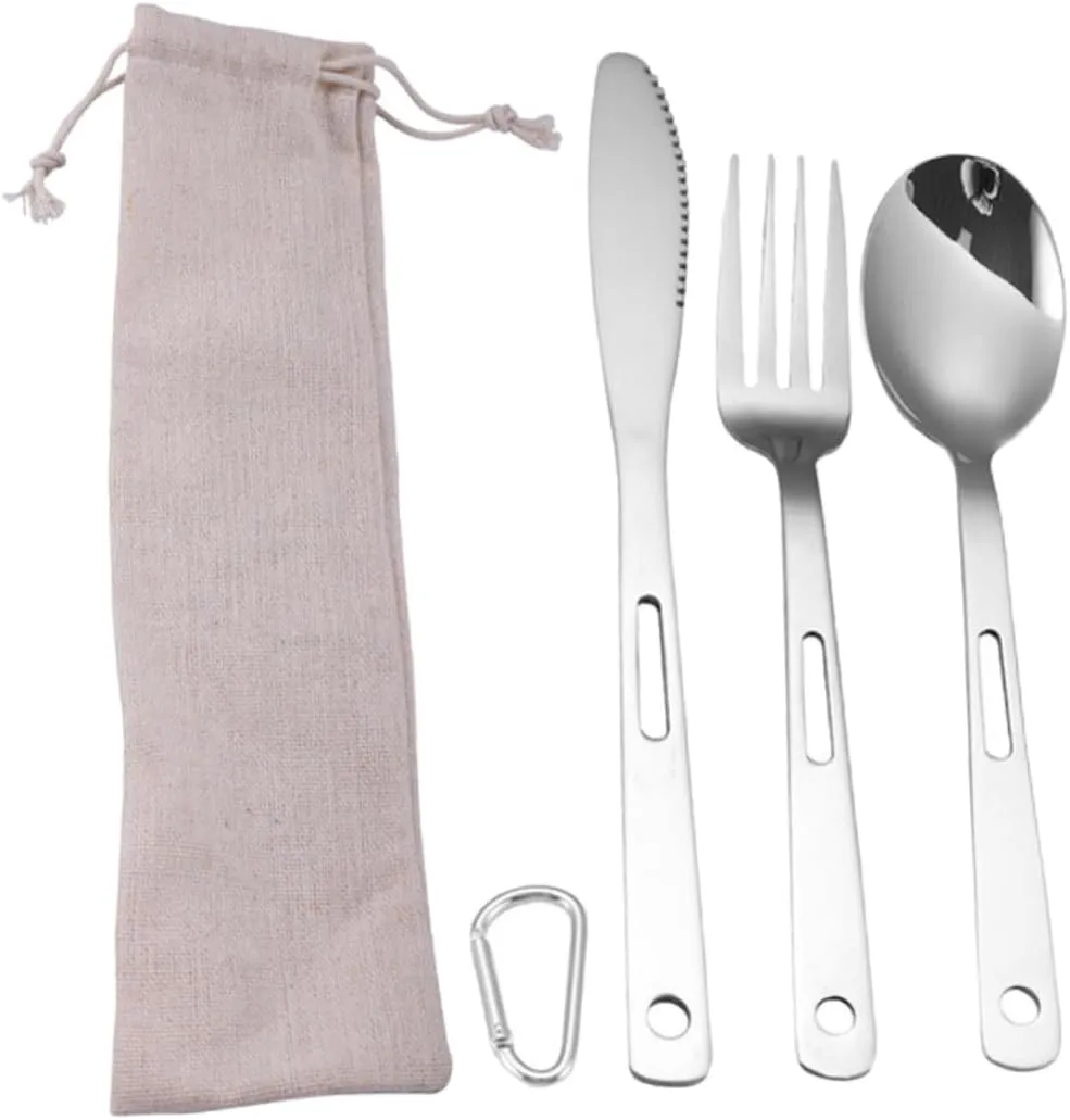 Yardwe Durable Stainless Steel Camping Cutlery Reusable Picnic Silverware Compact for Travel