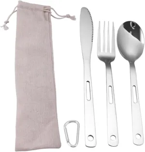 Yardwe Durable Stainless Steel Camping Cutlery Reusable Picnic Silverware Compact for Travel