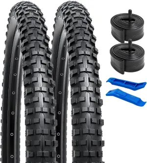 YUNSCM 2-PCS 24" Off Road Bike Tires 24x2.30/56-507 and 24" Bike Tubes Schrader Valve Compatible with Mountain Bike 24x2.25 24 x 2.30 24x2.35 Bike Tires and Tubes (P-1400)