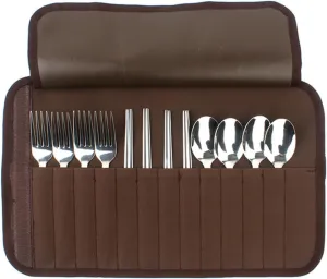 ZABEES Flatware Forks Outdoor Tableware Set Camping 4 People Tableware Portable Stainless Steel Spoon Chopsticks Fork Travel Picnic Tableware Food Grade Forks