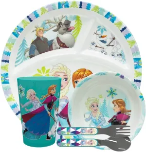 Zak Designs Disney Frozen Kids Dinnerware 5 Piece Set Includes Plate, Bowl, Tumbler and Utensil Tableware, Non-BPA Made of Durable Material and Perfect for Kids
