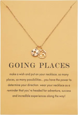 Zealmer Dainty 18K Gold Plated Compass World Map Pendant Necklace Graduation Gift for Friends