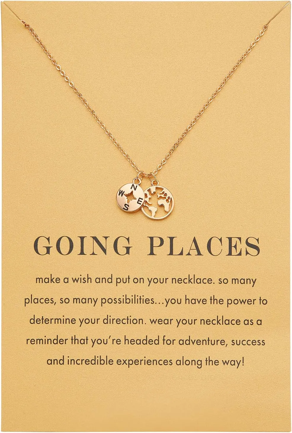 Zealmer Dainty 18K Gold Plated Compass World Map Pendant Necklace Graduation Gift for Friends