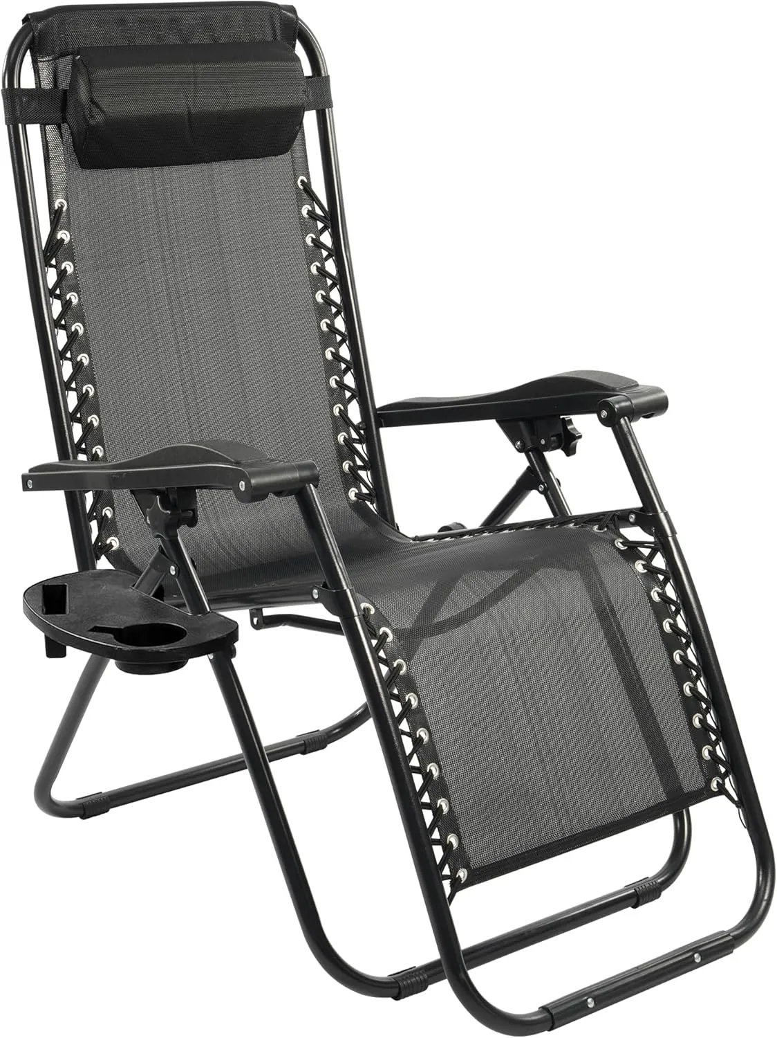Zero Gravity Chair with Cup Holder & Removable Pillow, Adjustable Reclining Outdoor Patio Folding Chairs for Adults Portable Lounge Chair Furniture for Poolside, Lawn, Beach, Camping, Black