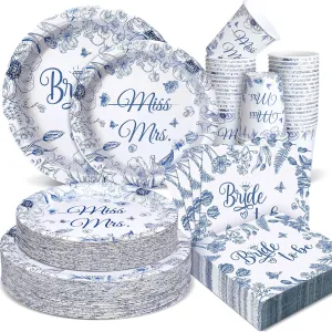 Zhehao 250 Pcs Bride to Be Bridal Shower Plates Napkins Sets 50 Pcs 9'' Dinner Plates and 7'' Dessert Plate and 9oz Cups 100 Napkins Serves 50 Party Supplies Bridal Shower Engagement Decoration