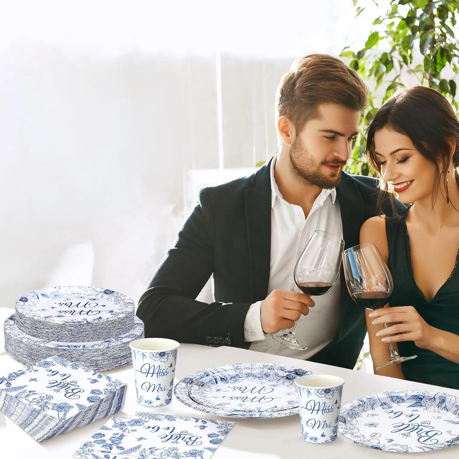 Zhehao 250 Pcs Bride to Be Bridal Shower Plates Napkins Sets 50 Pcs 9'' Dinner Plates and 7'' Dessert Plate and 9oz Cups 100 Napkins Serves 50 Party Supplies Bridal Shower Engagement Decoration