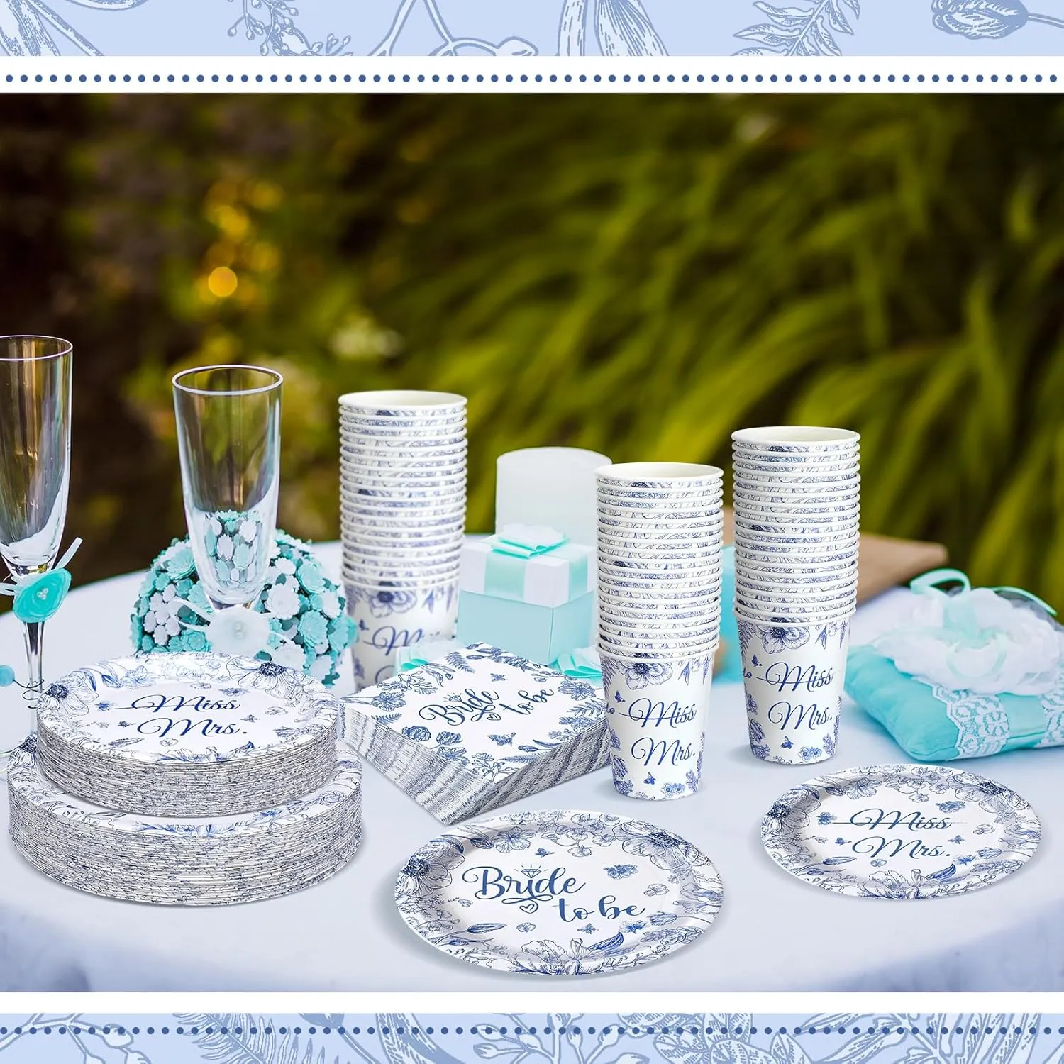 Zhehao 250 Pcs Bride to Be Bridal Shower Plates Napkins Sets 50 Pcs 9'' Dinner Plates and 7'' Dessert Plate and 9oz Cups 100 Napkins Serves 50 Party Supplies Bridal Shower Engagement Decoration