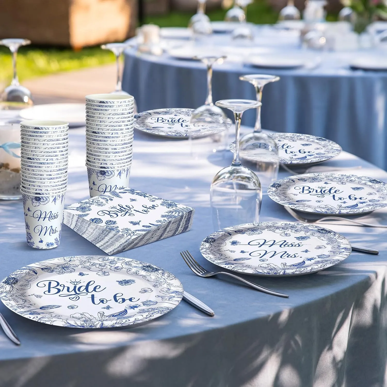Zhehao 250 Pcs Bride to Be Bridal Shower Plates Napkins Sets 50 Pcs 9'' Dinner Plates and 7'' Dessert Plate and 9oz Cups 100 Napkins Serves 50 Party Supplies Bridal Shower Engagement Decoration
