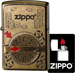 Zippo 2UDB-Roulette Windproof Brass Roulette Lighter with Distressed Metal Sticker, Gold
