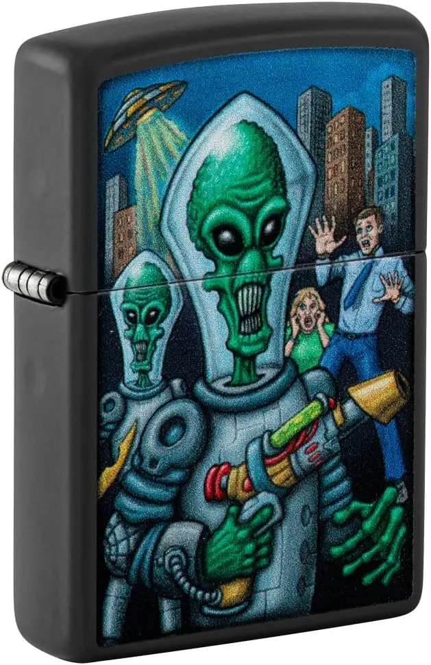 Zippo Alien Attack Design Black Matte Pocket Lighter