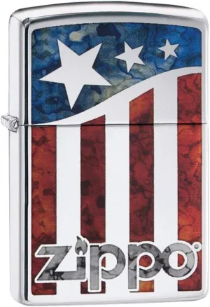 Zippo American Flag High Polish Chrome Pocket Lighter
