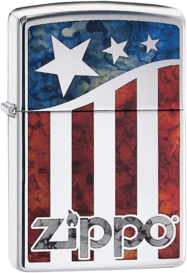 Zippo American Flag High Polish Chrome Pocket Lighter