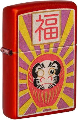 Zippo Daruma Design Metallic Red Pocket Lighter